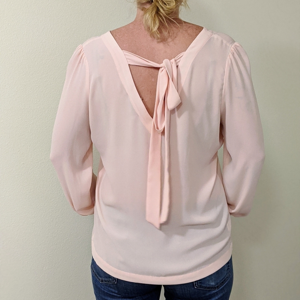 Loft pink blush long sleeve v-neck blouse